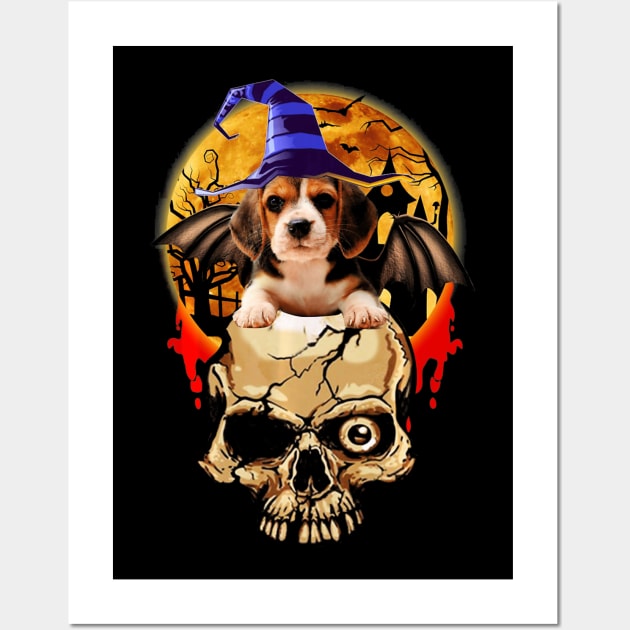 Skull With Beagle Halloween Awesome Shirt Halloween 2019 Wall Art by schaefersialice